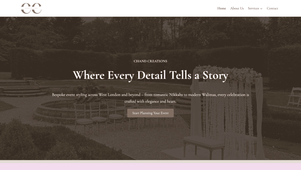Event styling website across West London